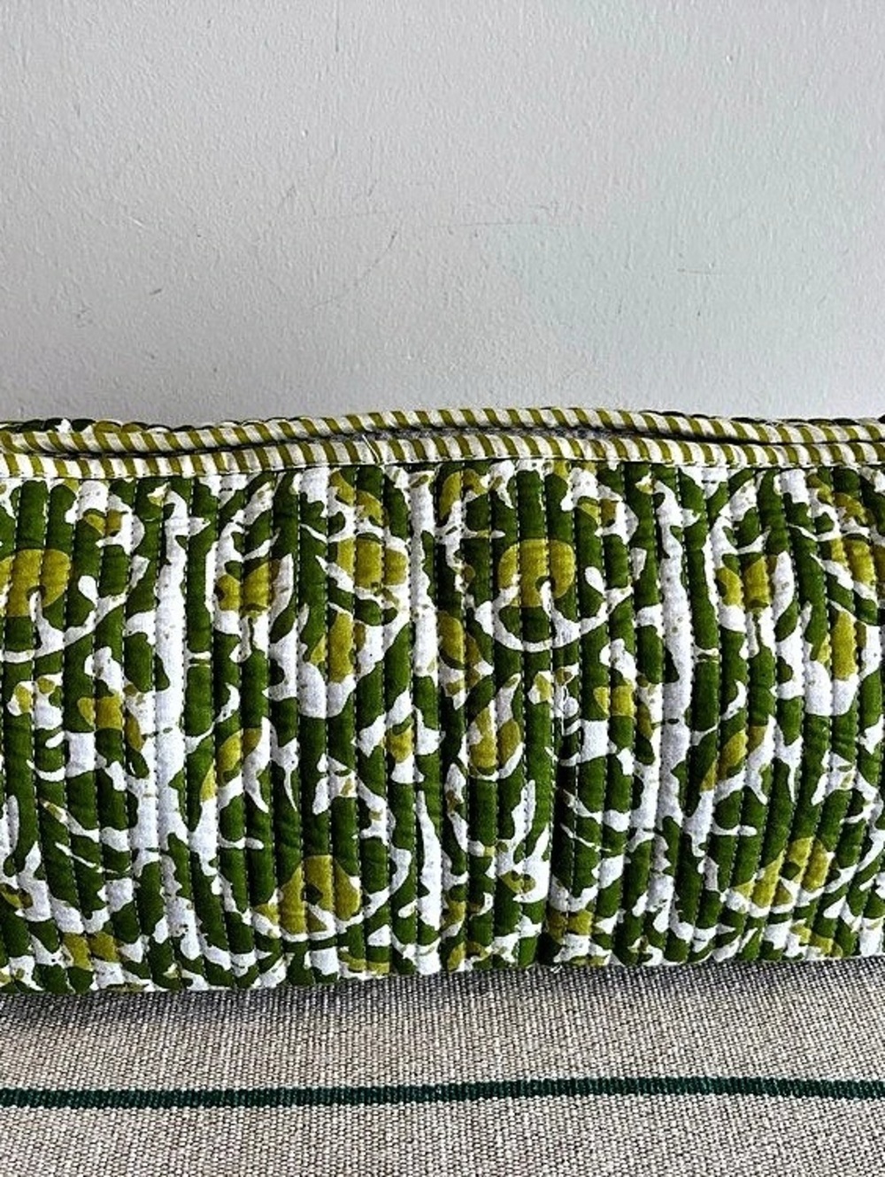 Quilted Floral dyson hair tool Bag in Green & White